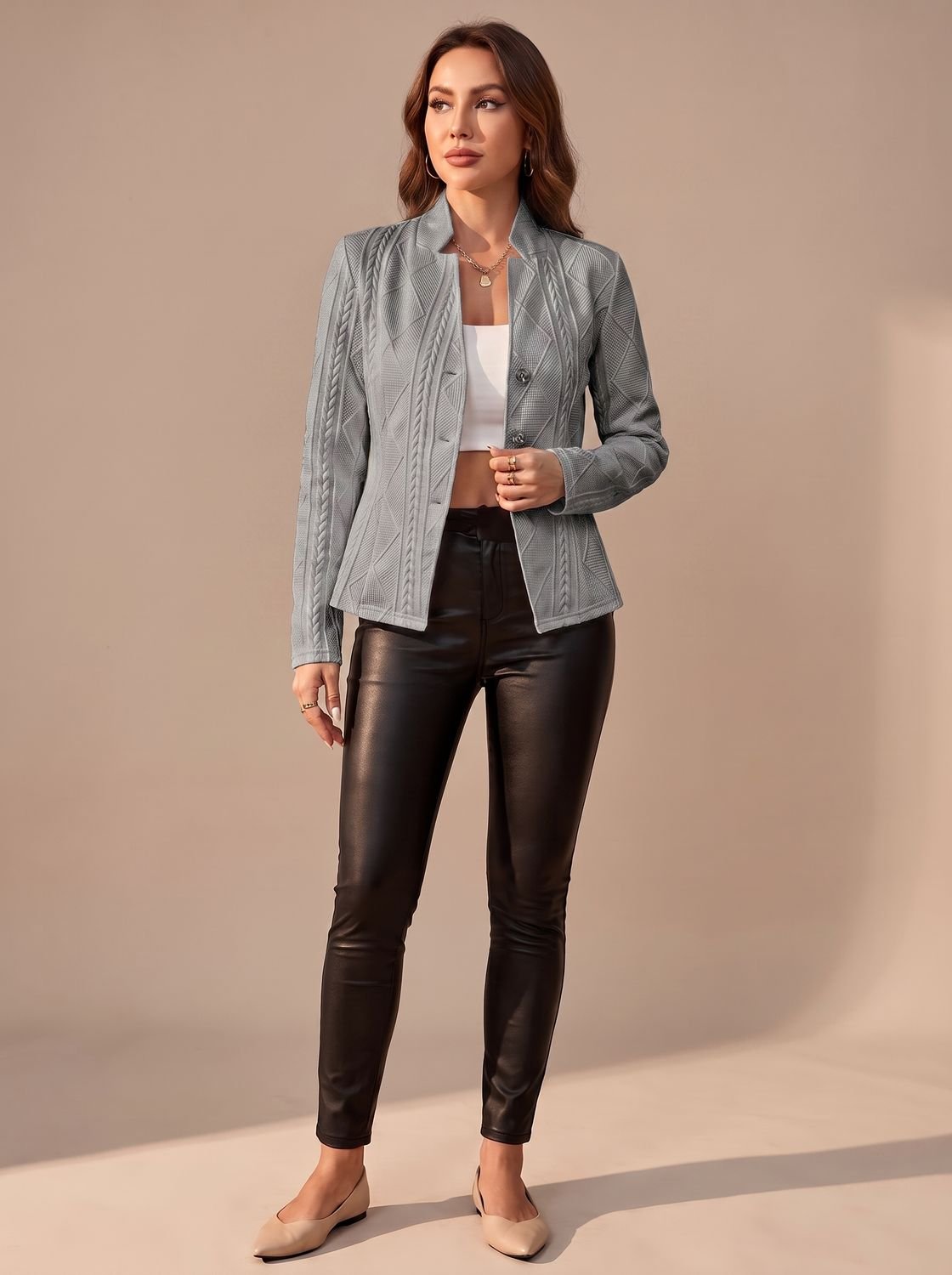 Amelia | Women's Elegant Winter Coat Textured Button-Front Structured Jacket