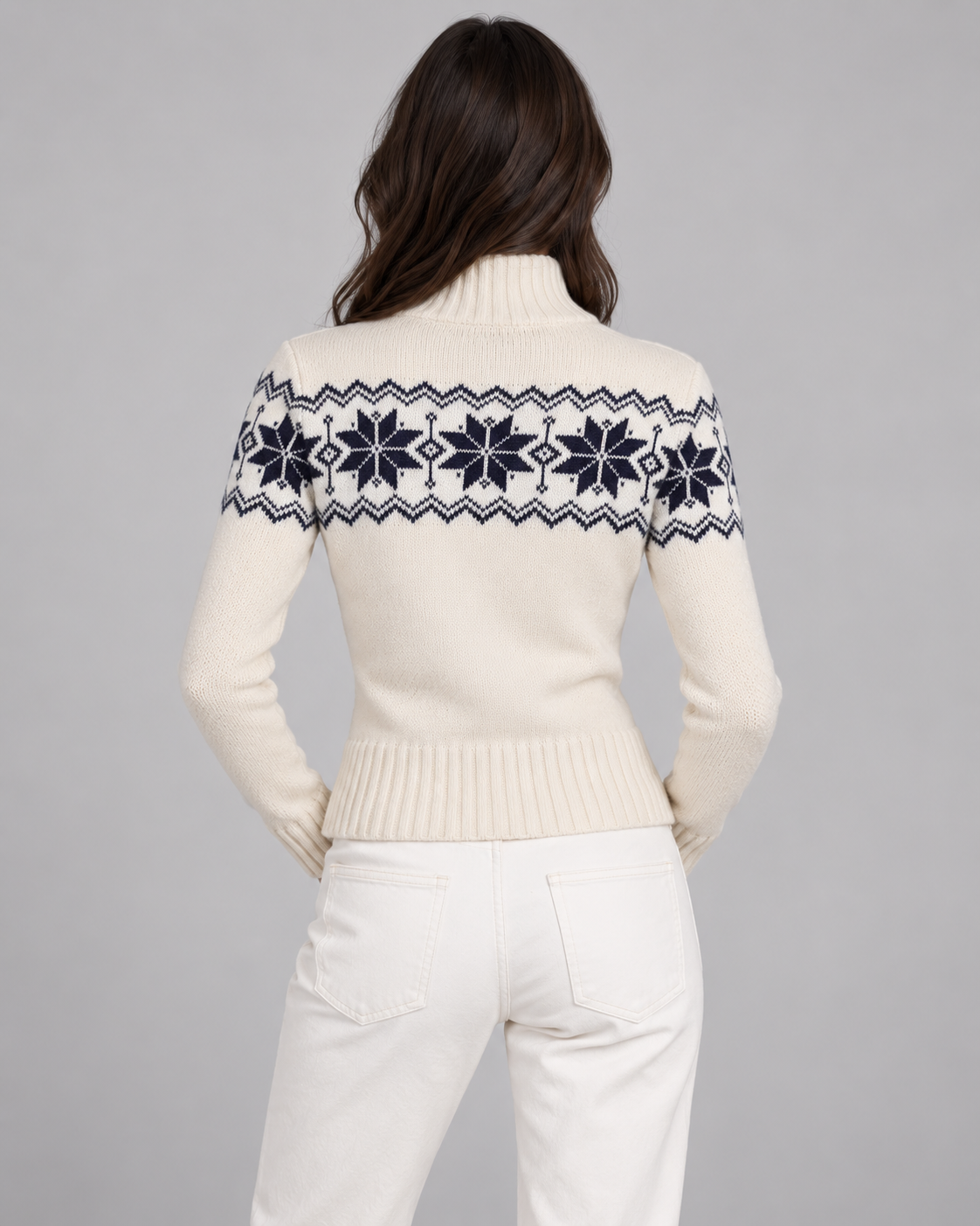 Women's Fair Isle Cardigan - Snowflake Funnel Neck