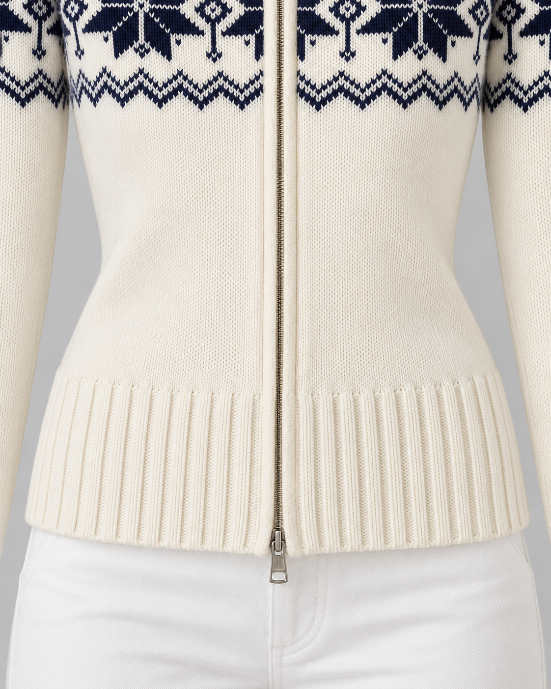 Women's Fair Isle Cardigan - Snowflake Funnel Neck