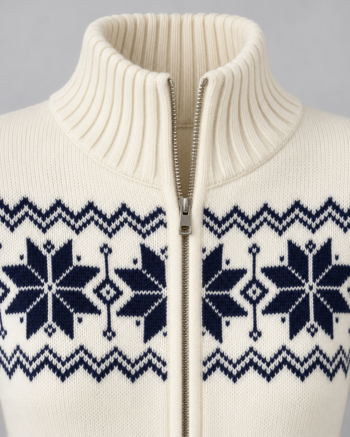 Women's Fair Isle Cardigan - Snowflake Funnel Neck