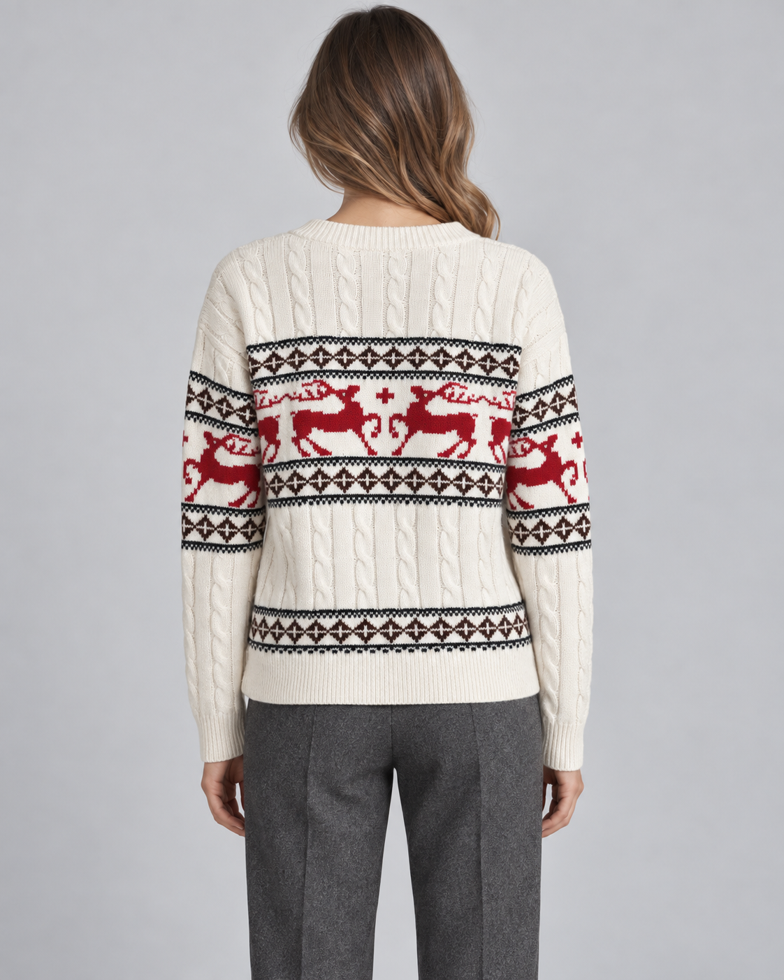 Women's Fair Isle Christmas Sweater - Aran Cable Reindeer