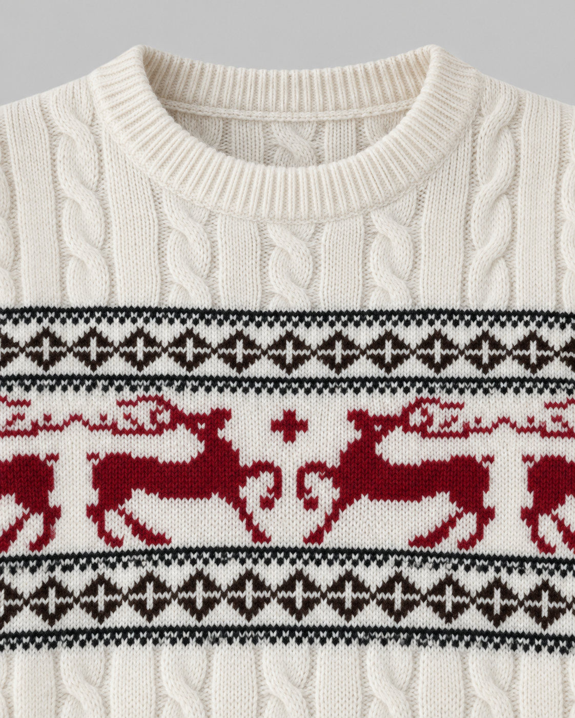 Women's Fair Isle Christmas Sweater - Aran Cable Reindeer