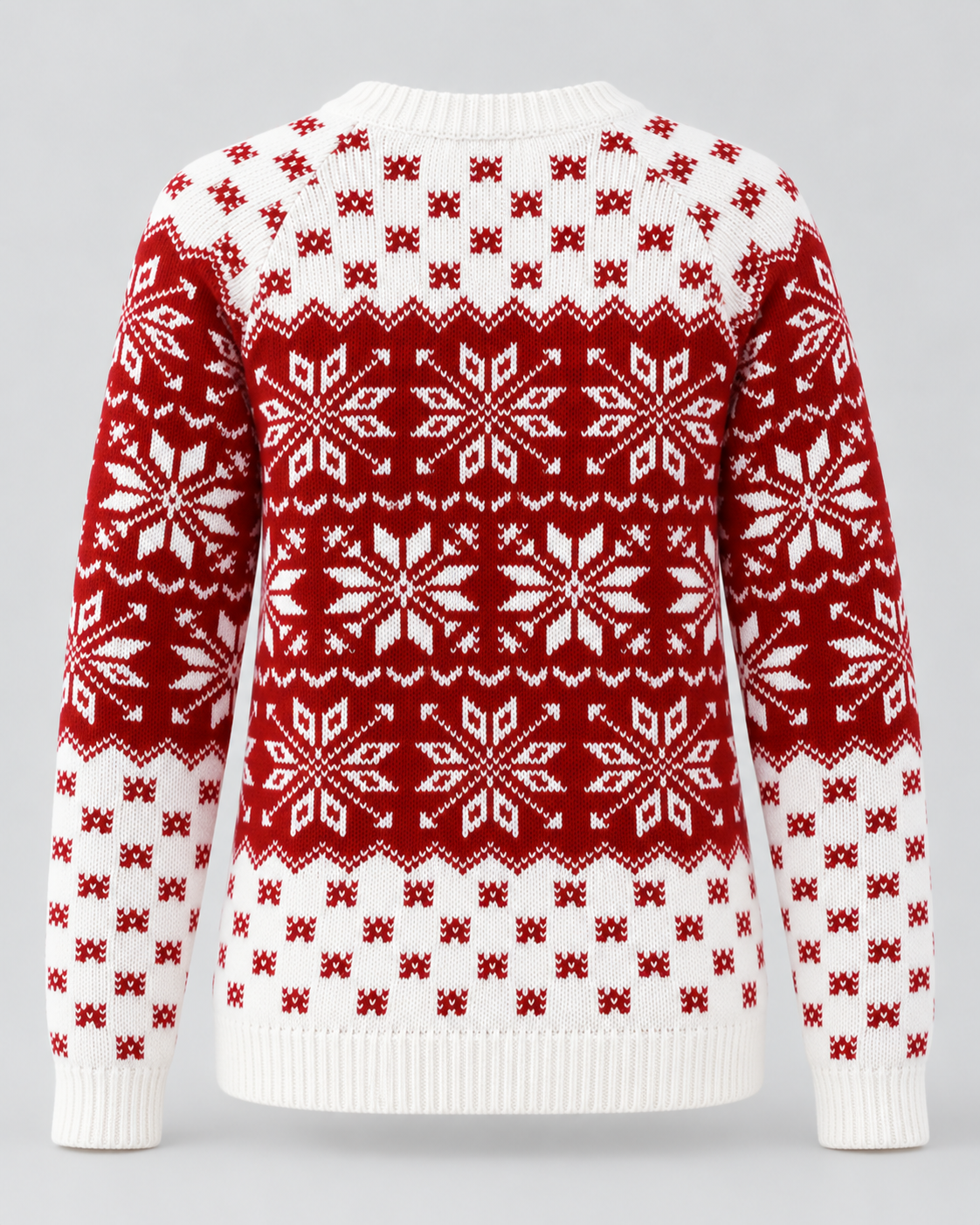 Women's Fair Isle Christmas Sweater - Checkered Trim Snowflake