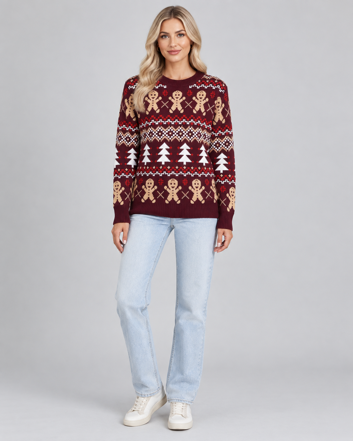 Women's Fair Isle Christmas Sweater - Gingerbread Crew Neck