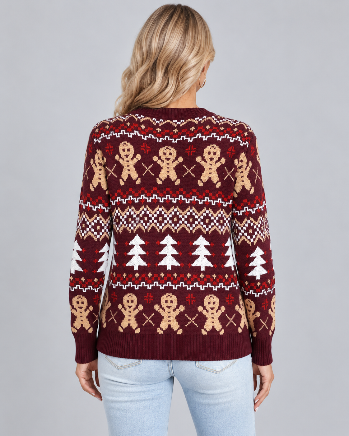 Women's Fair Isle Christmas Sweater - Gingerbread Crew Neck