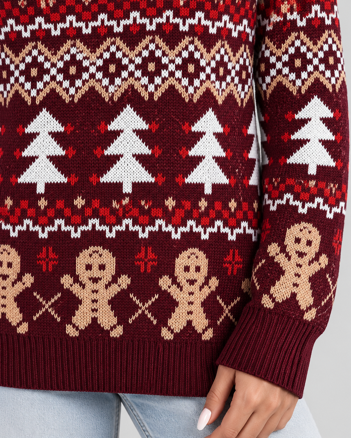 Women's Fair Isle Christmas Sweater - Gingerbread Crew Neck