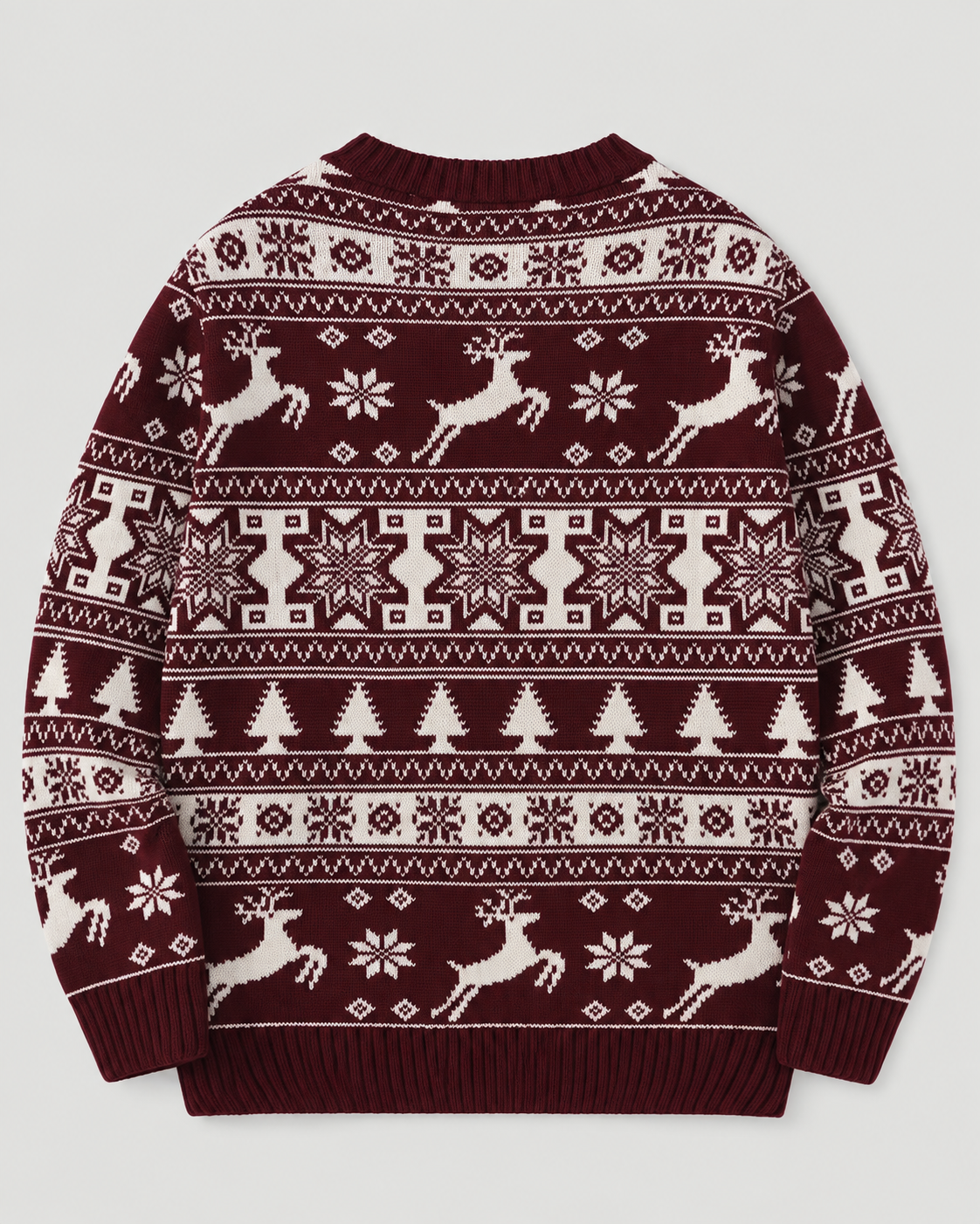 Women's Fair Isle Christmas Sweater - Reindeer Fir Tree Crew Neck