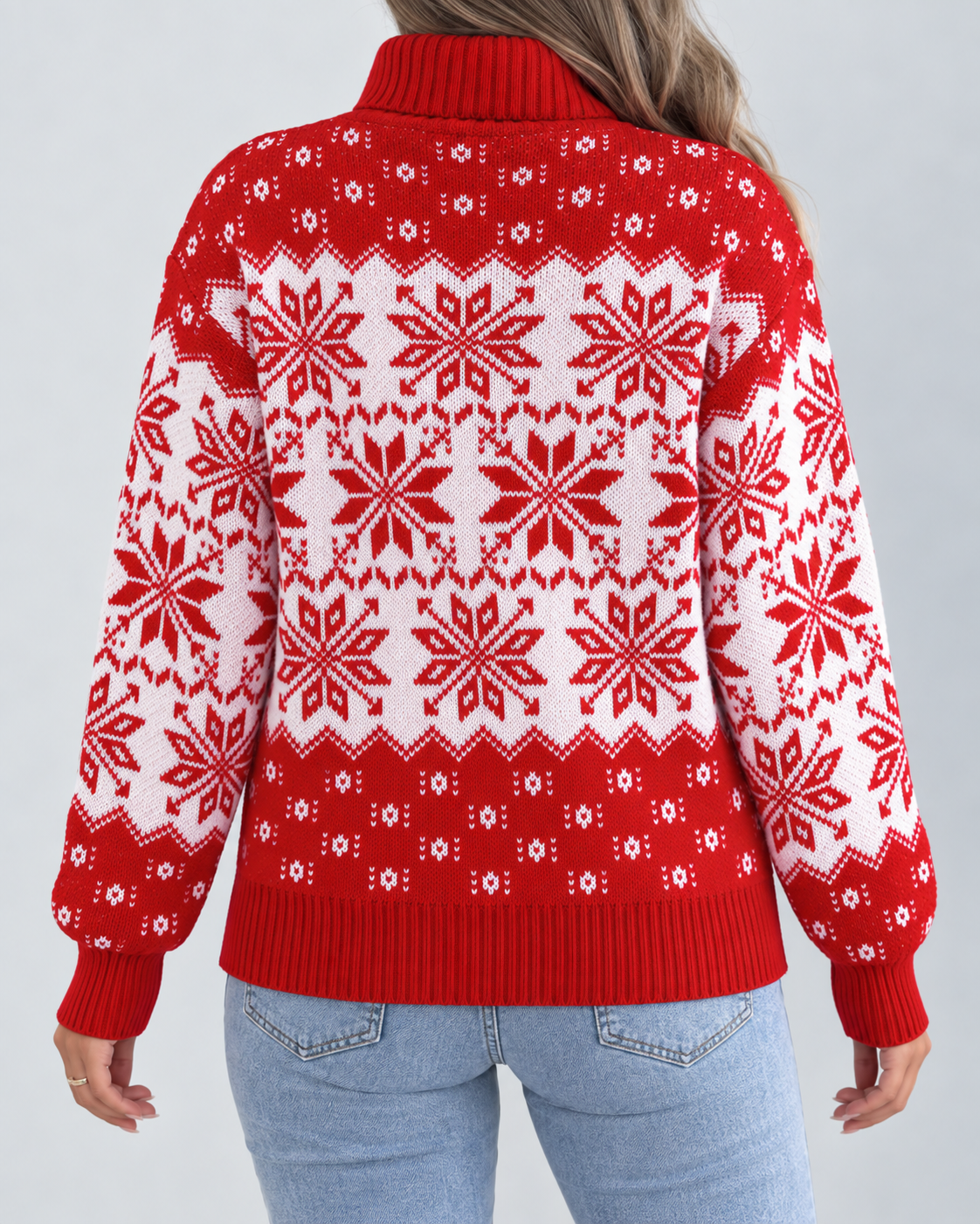 Women's Fair Isle Christmas Sweater - Turtleneck Snowflake