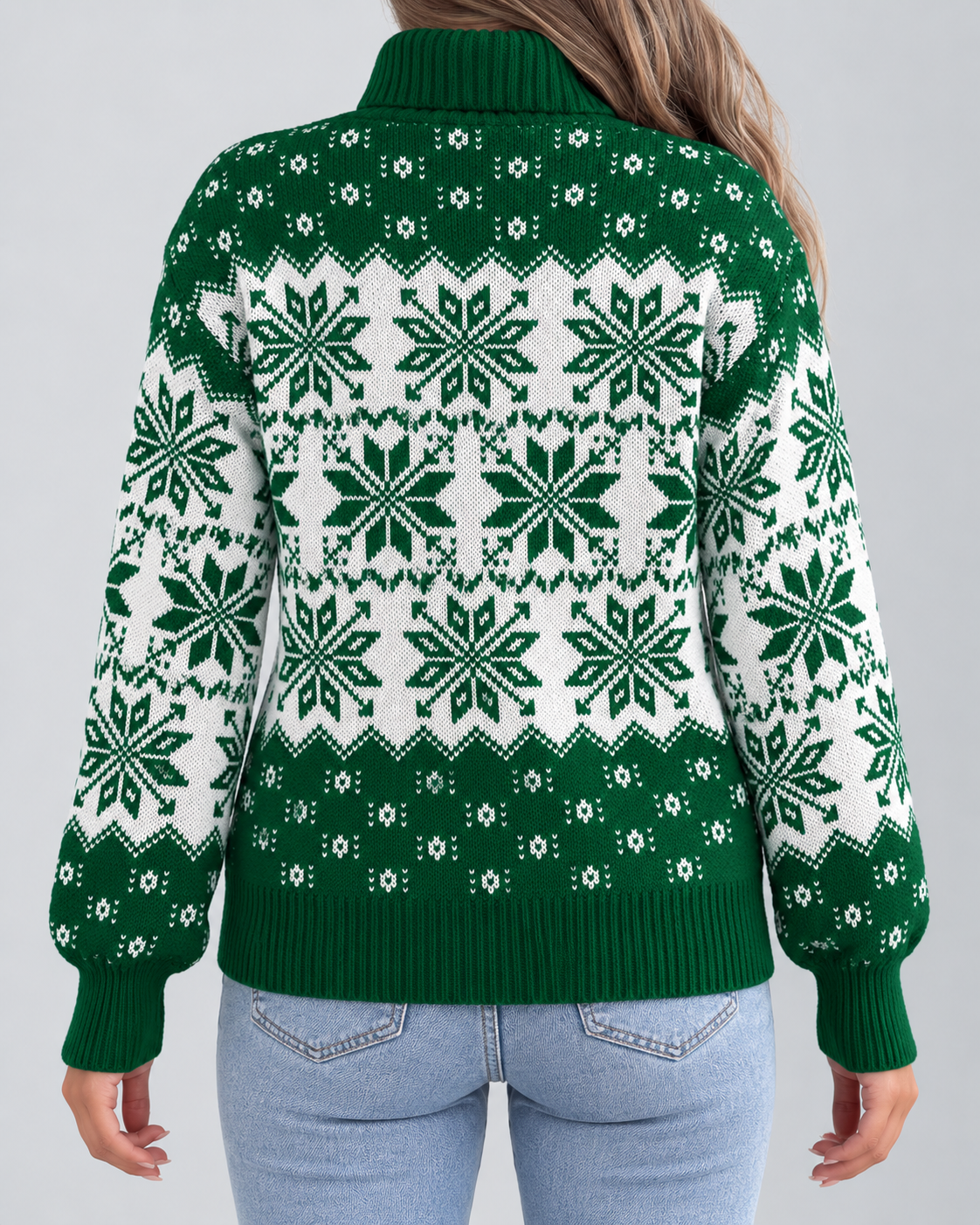 Women's Fair Isle Christmas Sweater - Turtleneck Snowflake