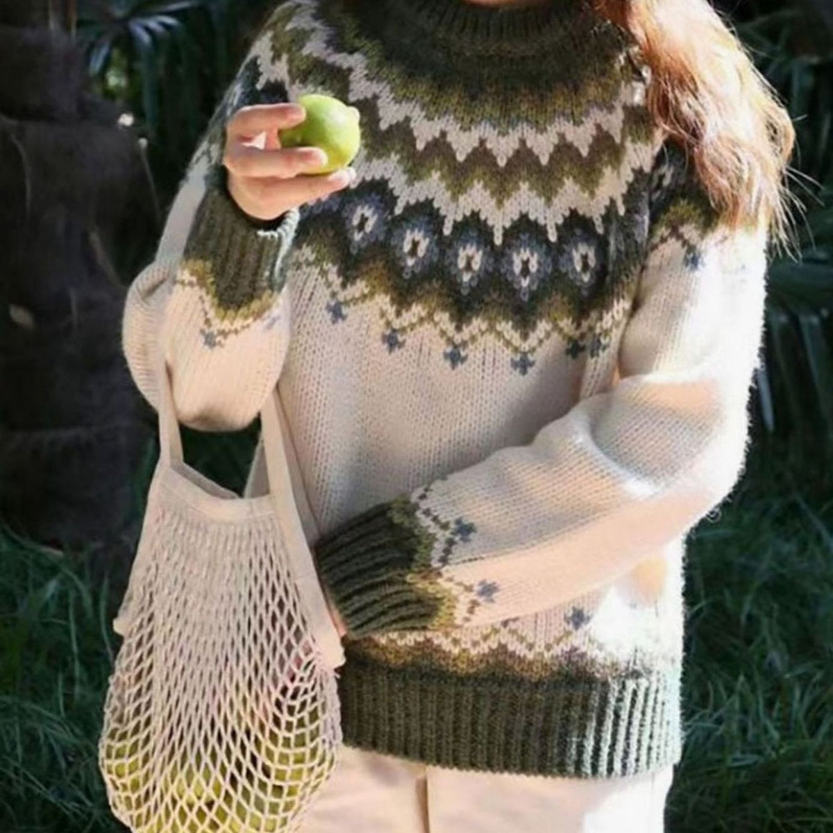 Women's Fair Isle Nordic Pattern Sweater Relaxed Knit Pullover