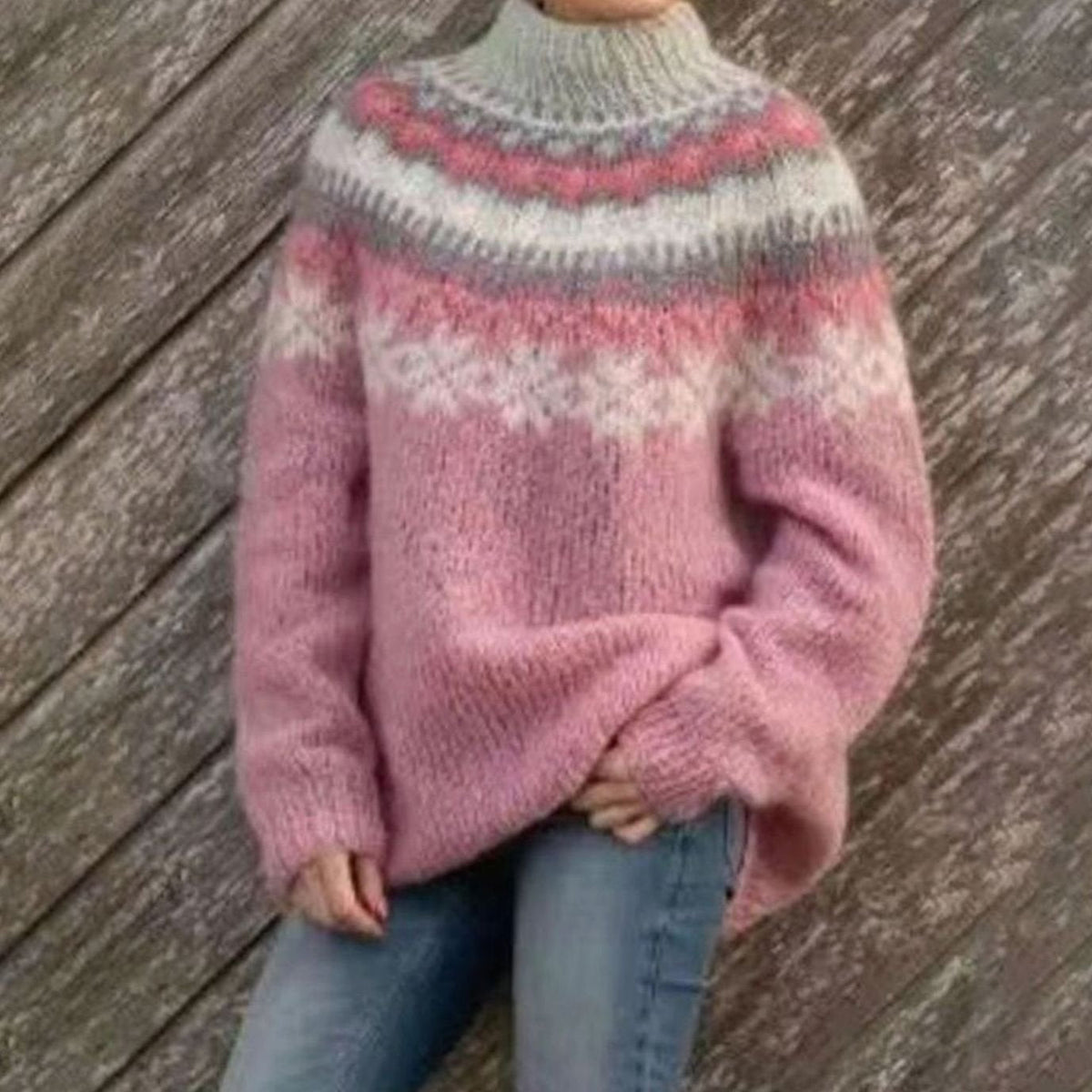 Women's Fair Isle Nordic Pattern Sweater Relaxed Knit Pullover