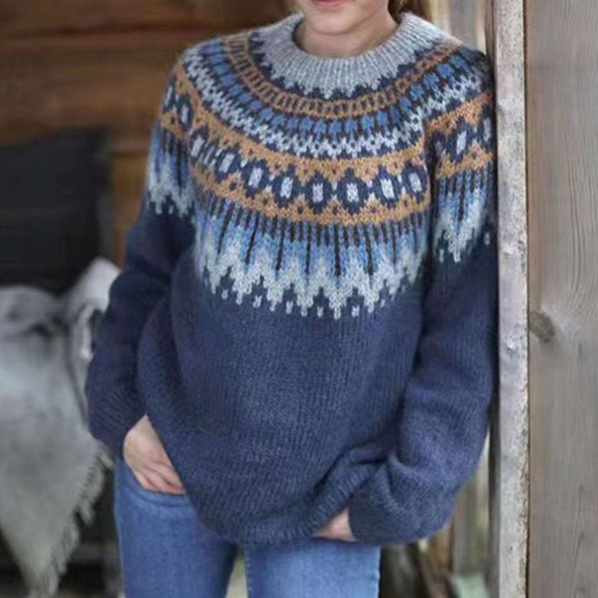 Women's Fair Isle Nordic Pattern Sweater Relaxed Knit Pullover