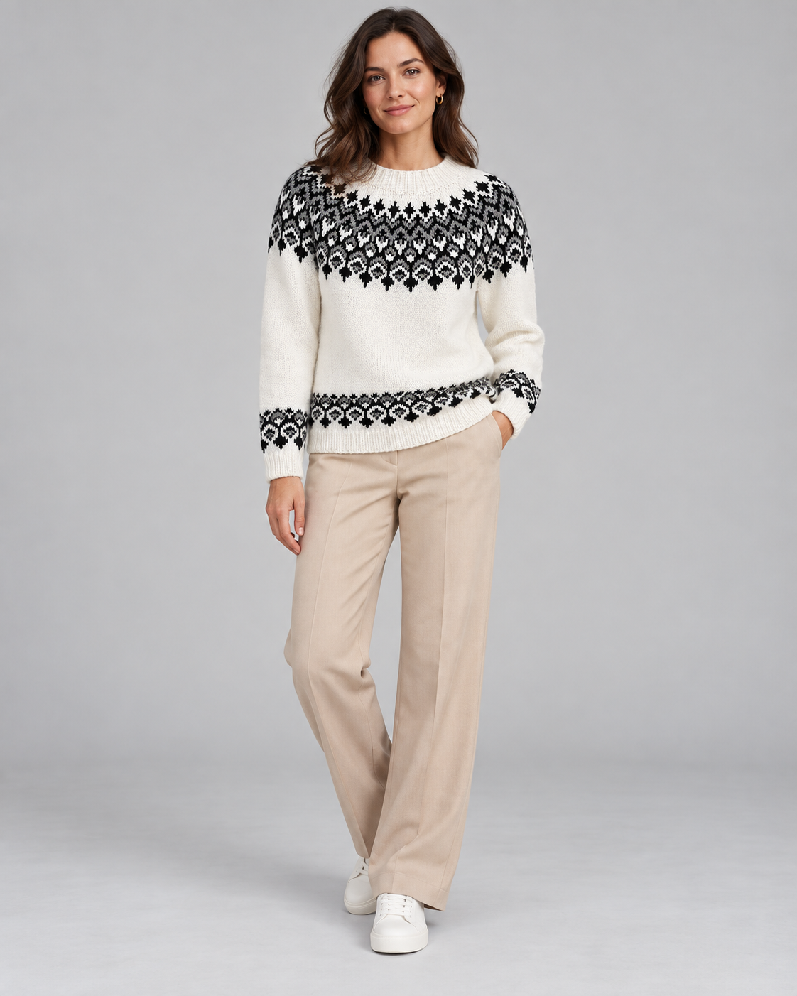 Women's Fair Isle Sweater - Crew Neck Geometric Knit