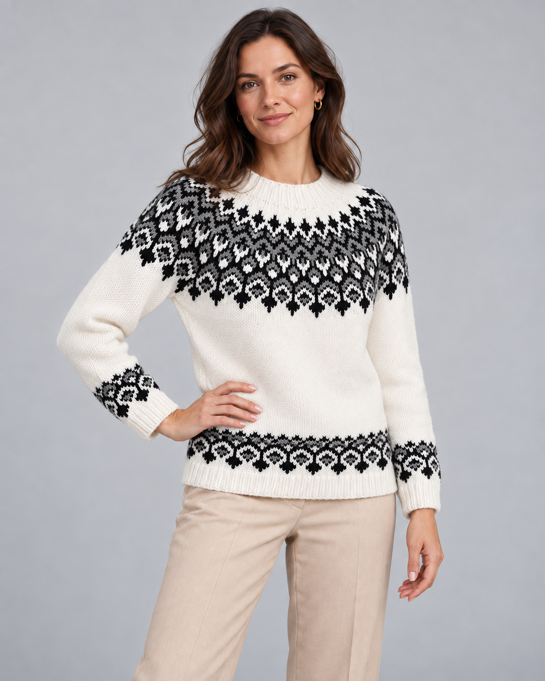 Women's Fair Isle Sweater - Crew Neck Geometric Knit