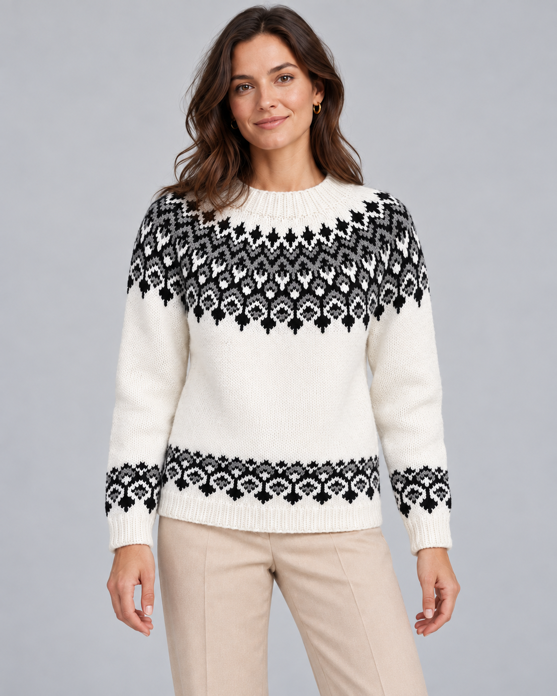 Women's Fair Isle Sweater - Crew Neck Geometric Knit