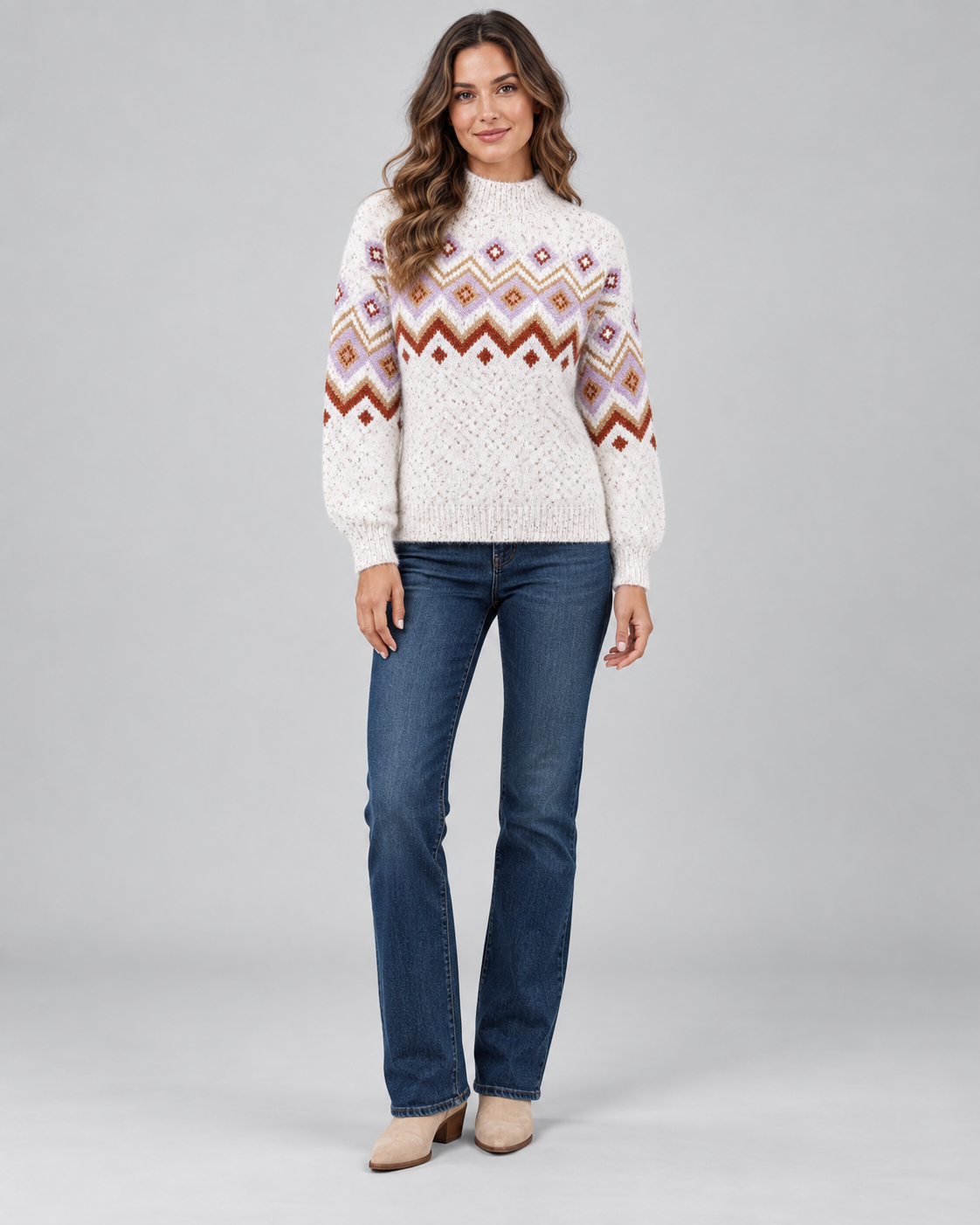 Women's Fair Isle Sweater - High Neck Geometric Knit
