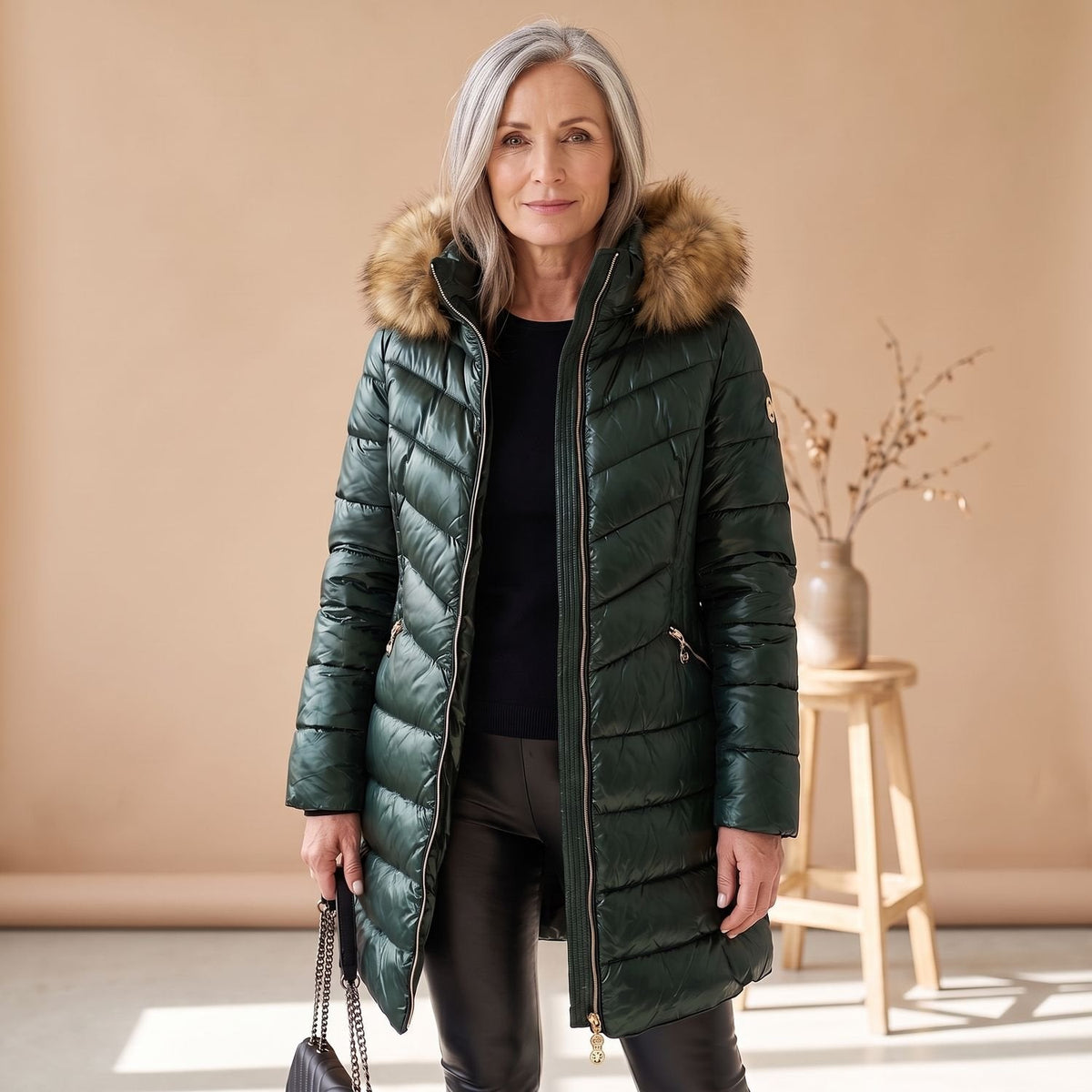 Evelyn | Women's Faux Fur Collar Quilted Puffer Coat