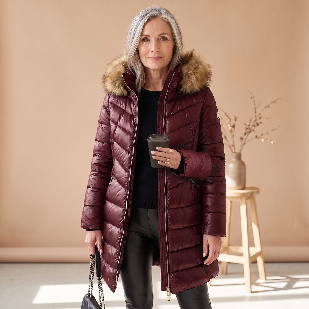 Evelyn | Women's Faux Fur Collar Quilted Puffer Coat