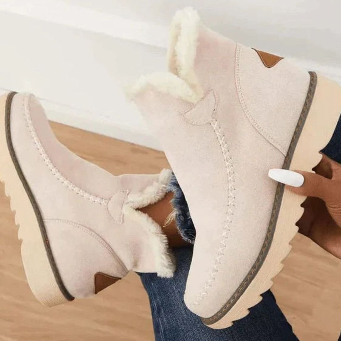 Women's Faux-Fur Lined Slip-On Suede Ankle Boots