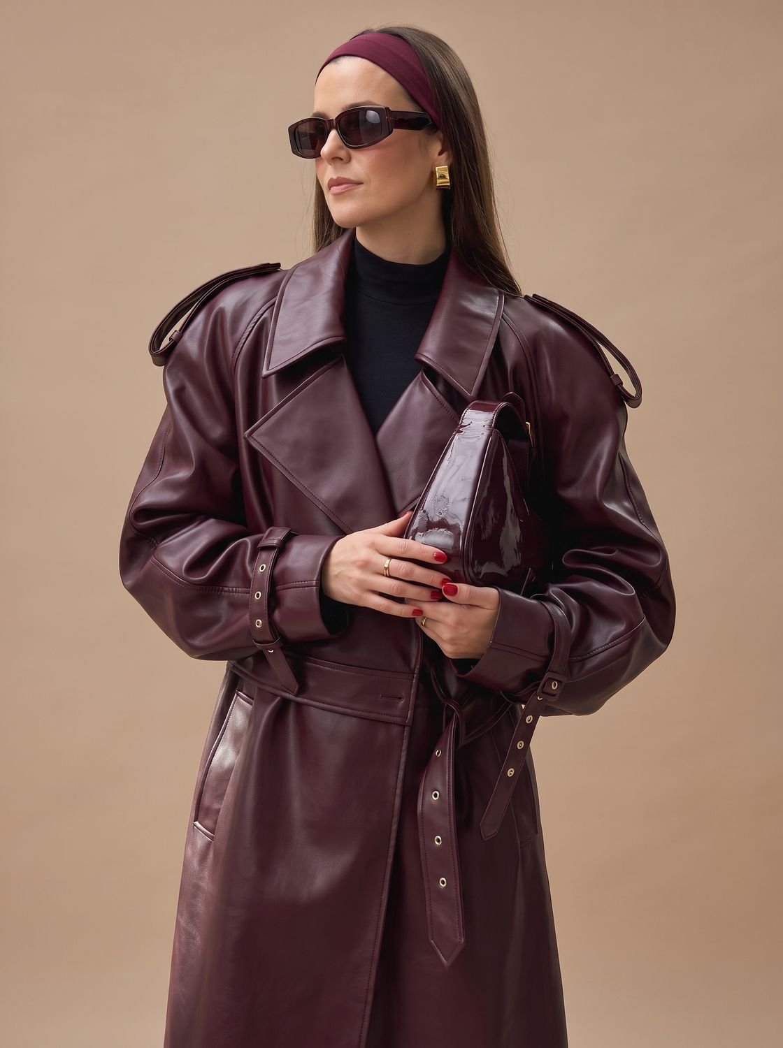 Luna | Women's Faux Leather Belted Oversized Moto Coat