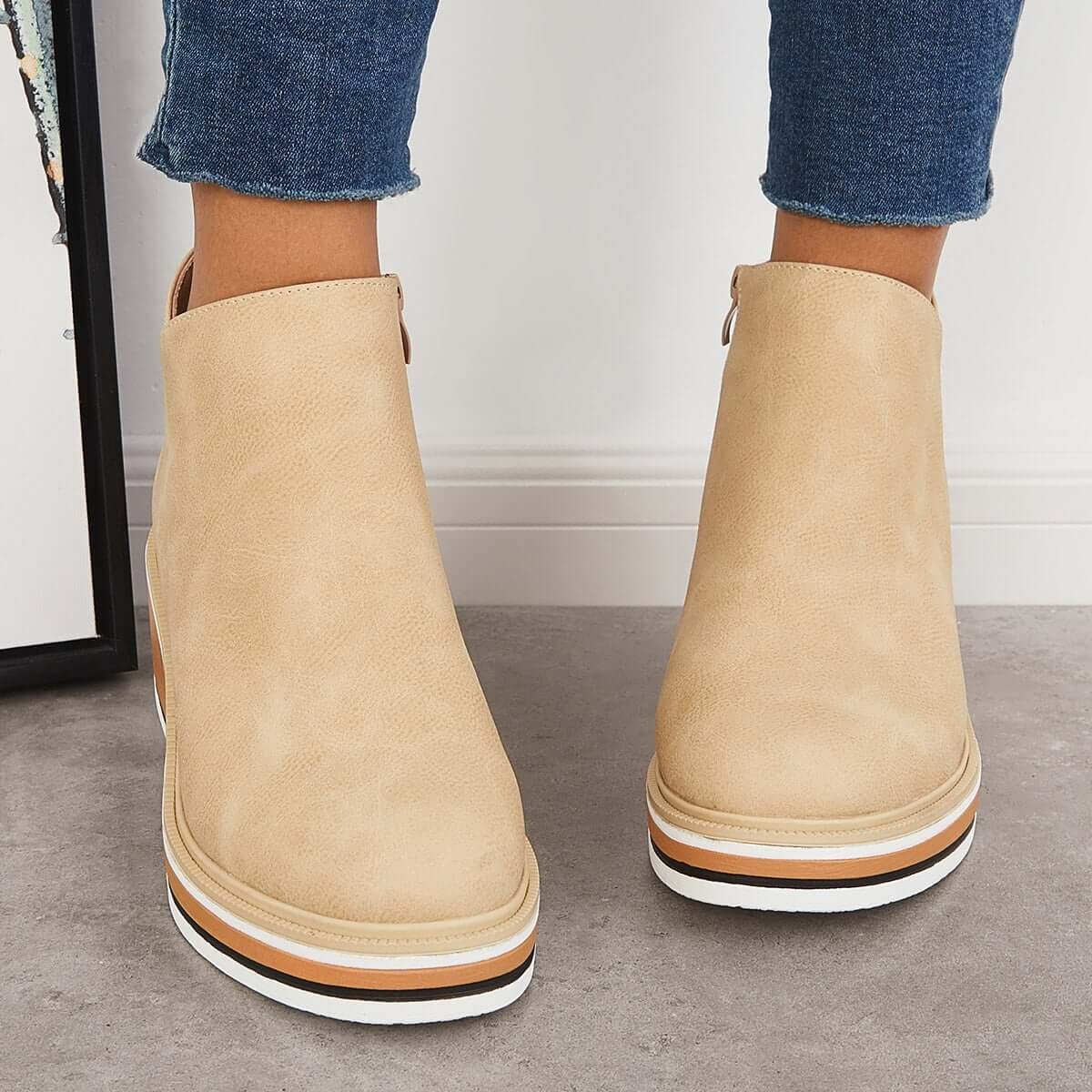 Women's Faux Leather Platform Zipper Ankle Boots