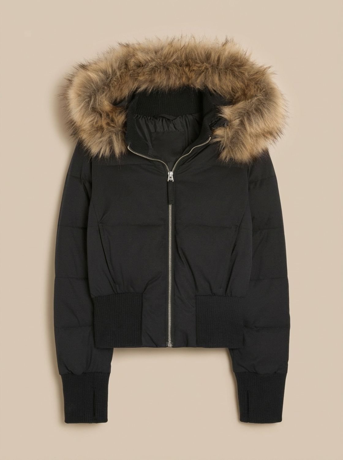 Amelia | Women's Fitted Faux Fur Hood Cropped Puffer Jacket