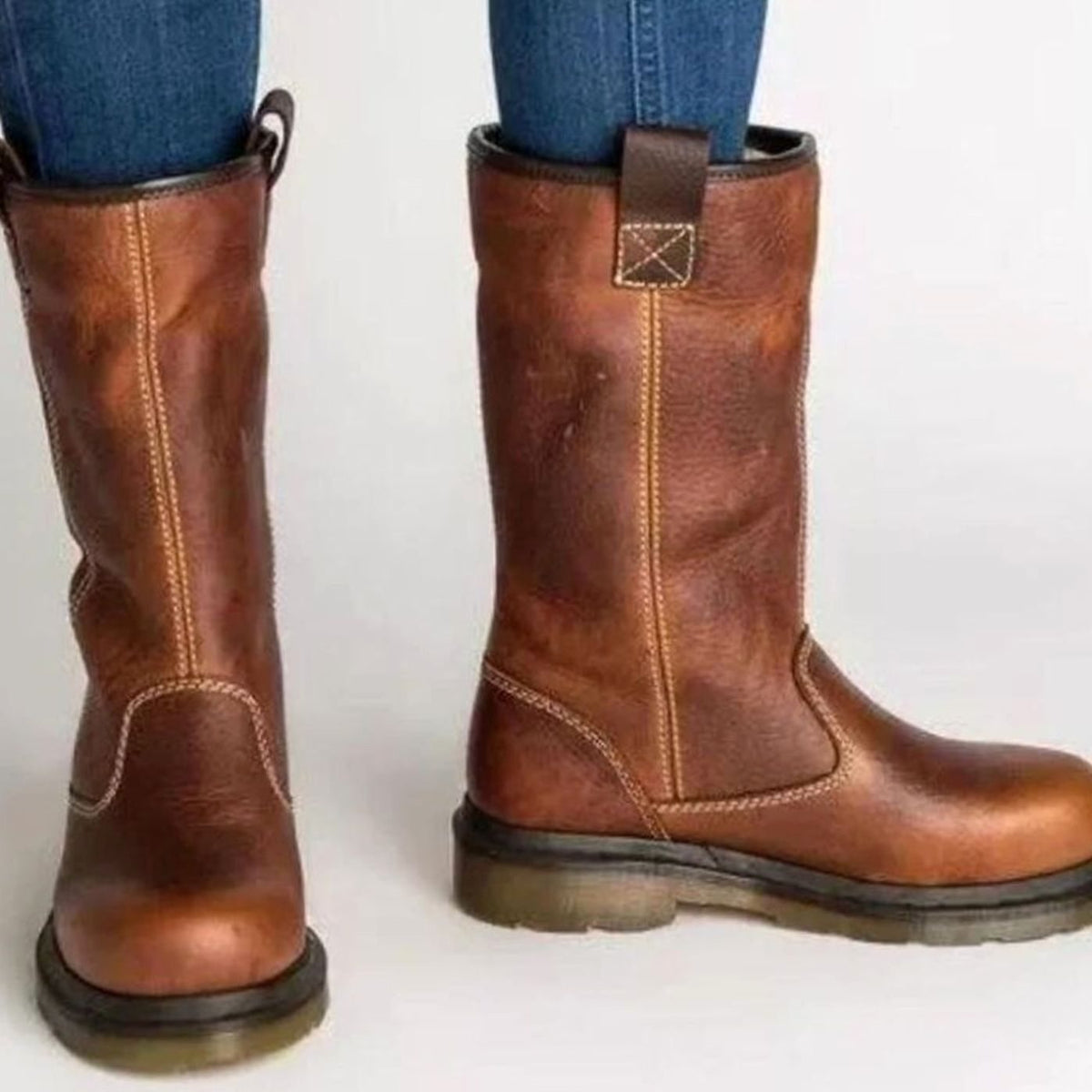 Women's Fleece-Lined Leather Winter Boots Ankle Slip-On