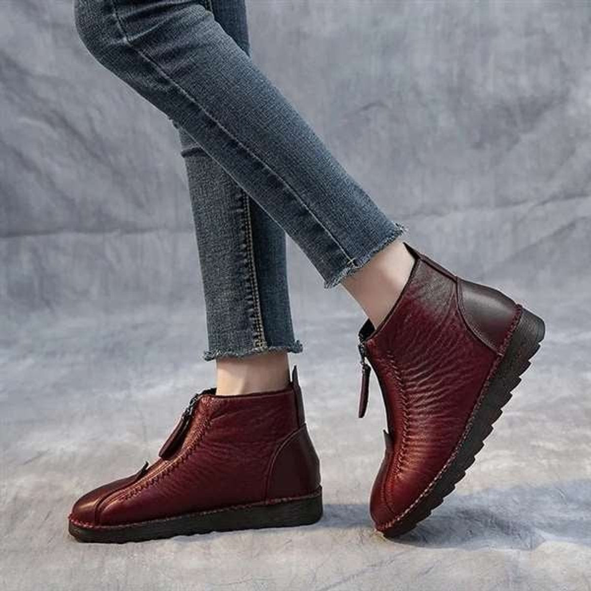 Women's Fleece-Lined Zip-Up Leather Ankle Boots