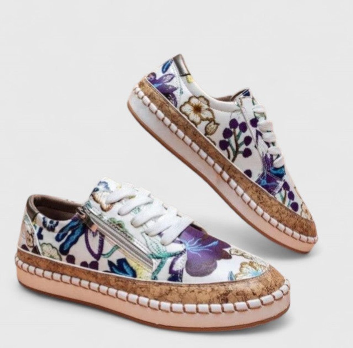 Women's Floral Cork-Sole Lace-Up Orthopedic Sneakers