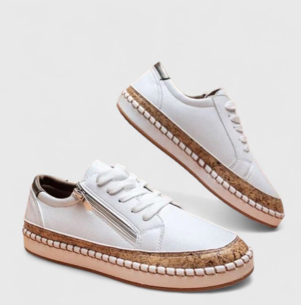 Women's Floral Cork-Sole Lace-Up Orthopedic Sneakers