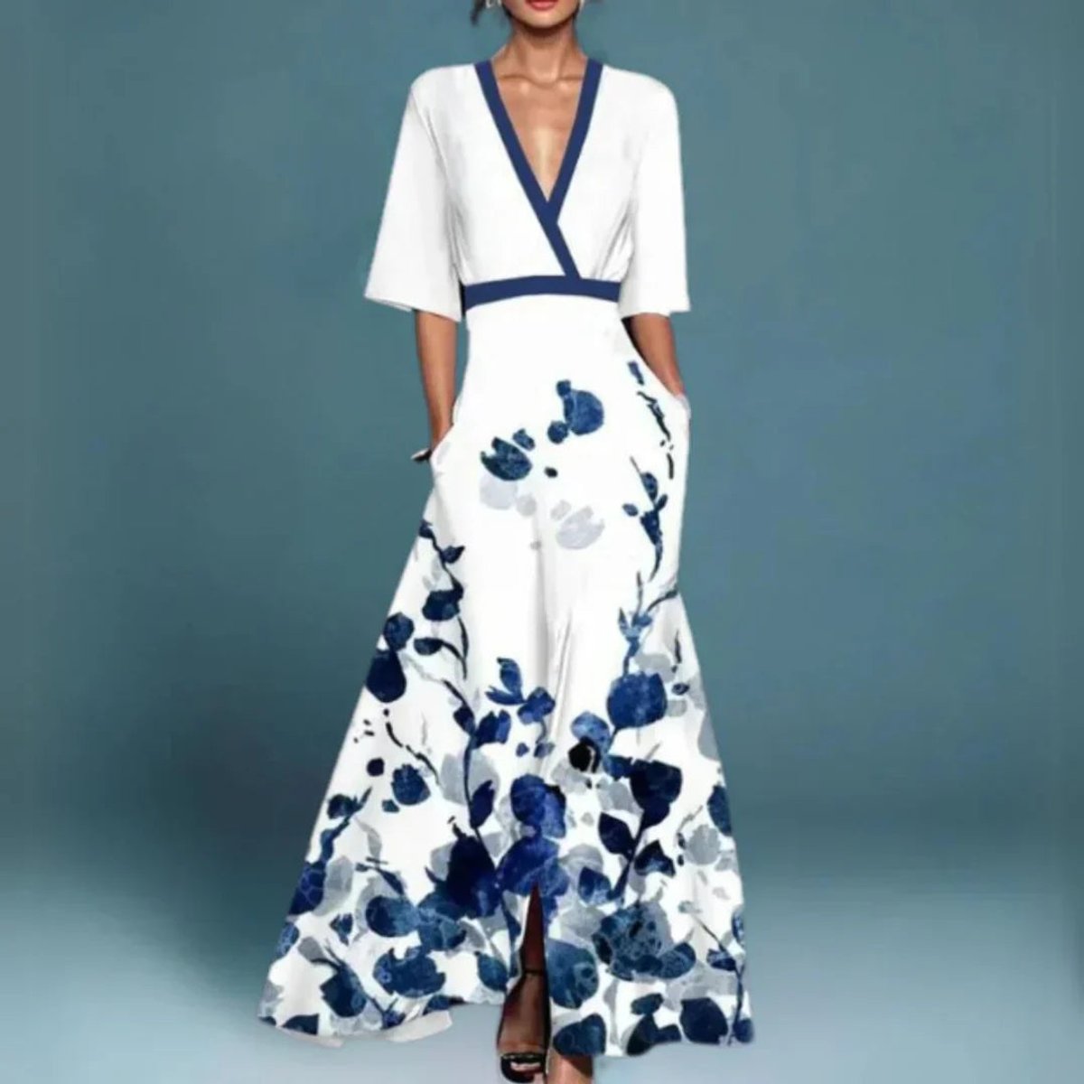 Evelyn | Women's Floral Embroidered V-Neck Maxi Formal Dresses