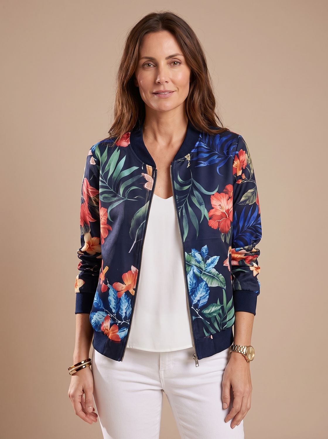 Layla | Women's Floral Print Zip-Up Bomber Jacket