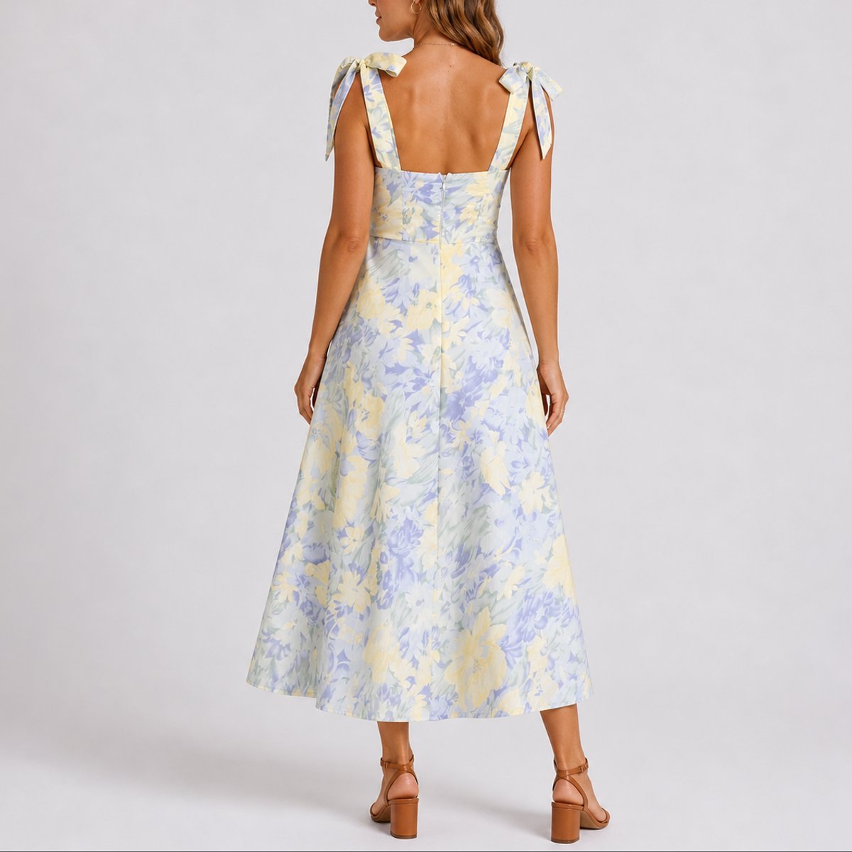 Women's Floral Ruched Sweetheart Tie-Shoulder Fall Wedding Guest Dress