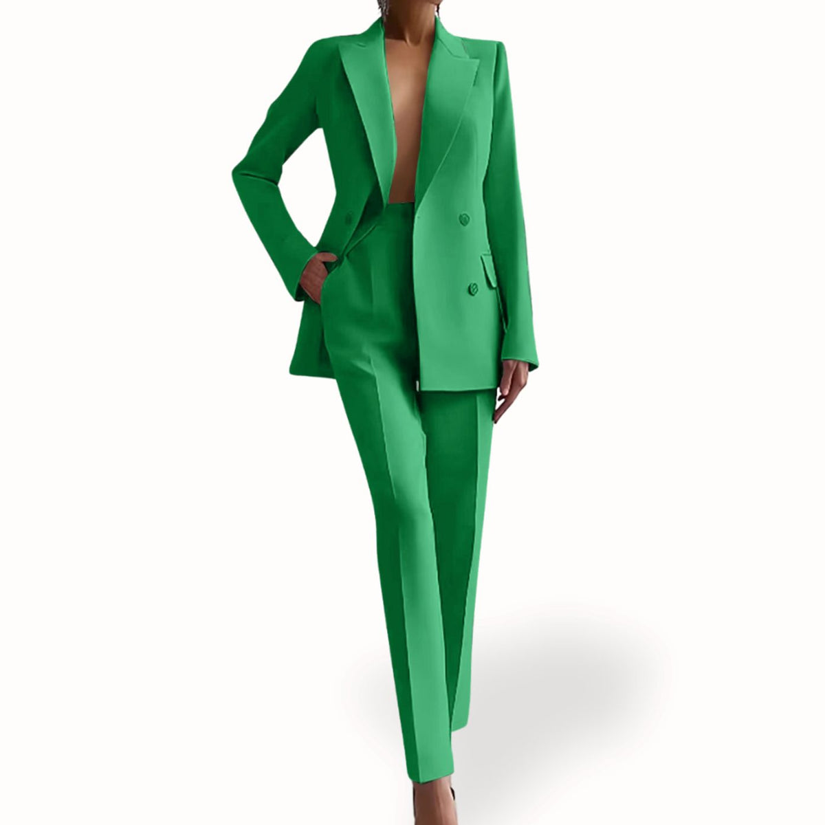 Women's Formal Double-Breasted Tailored Blazer Suit Set