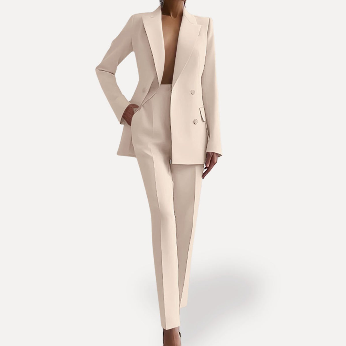Women's Formal Double-Breasted Tailored Blazer Suit Set