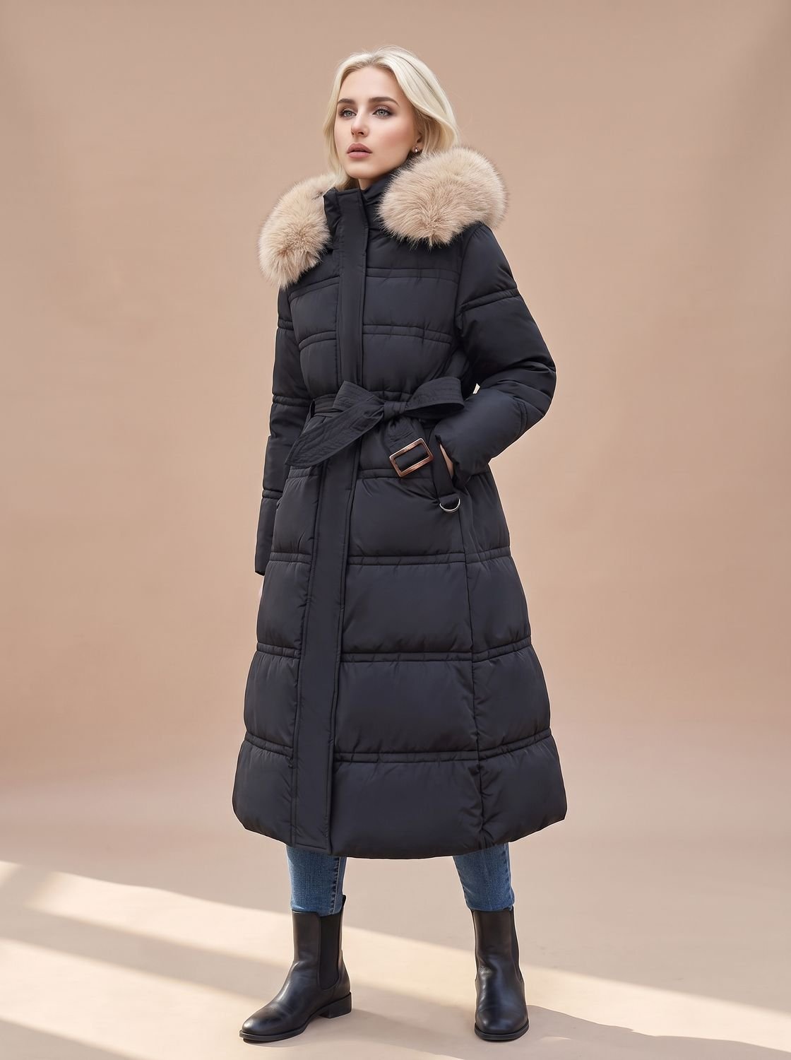 Madison | Women's Fur-Hood Quilted Long Puffer Coat