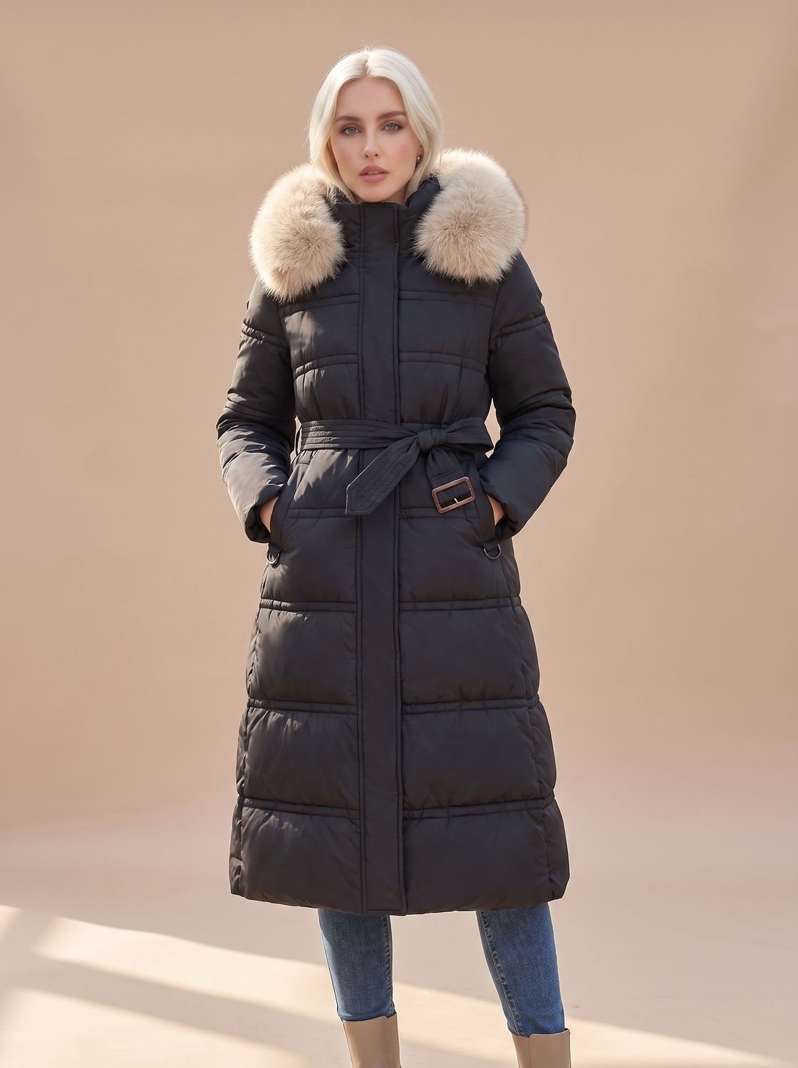 Madison | Women's Fur-Hood Quilted Long Puffer Coat