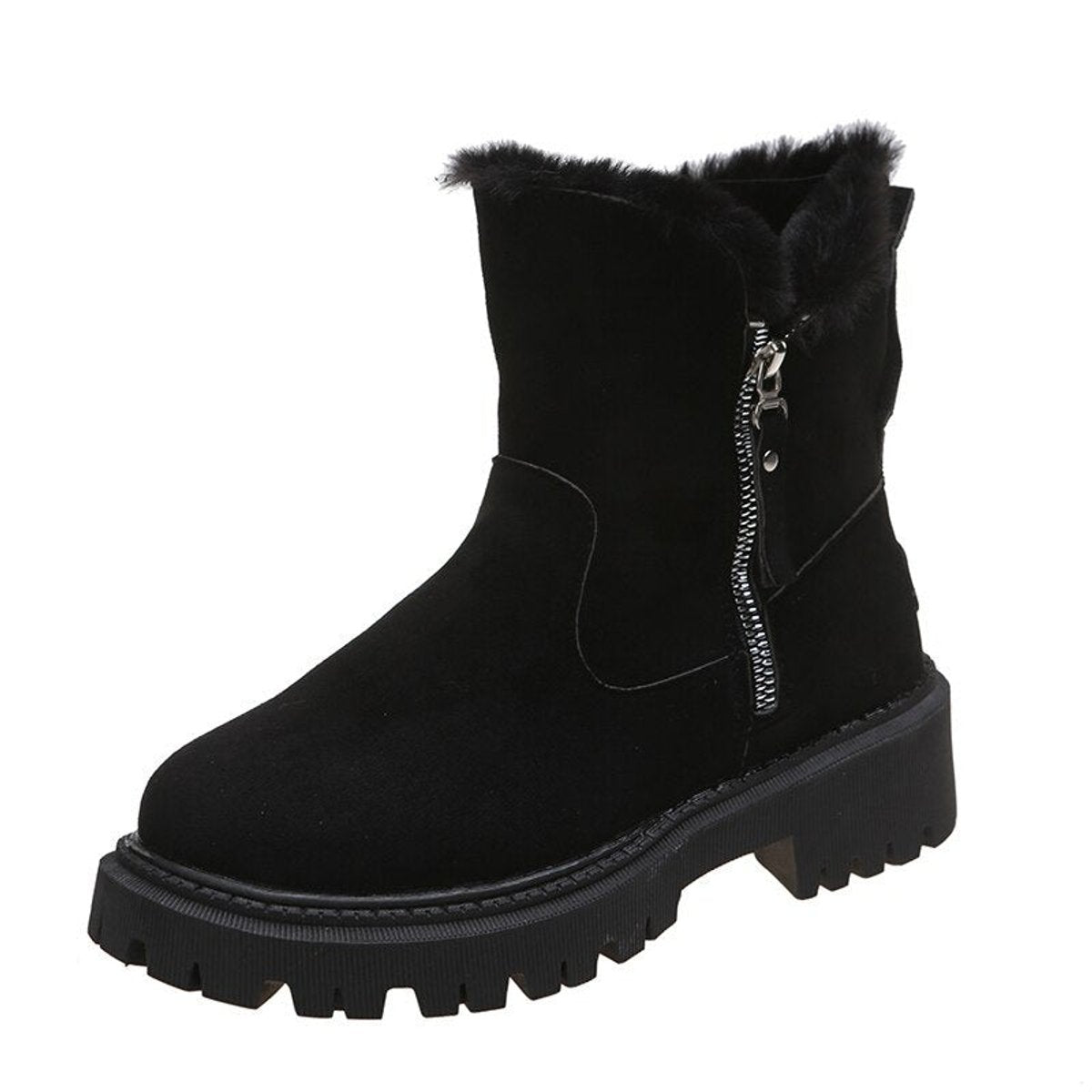 Women's Fur-Lined Suede Zip-Up Winter Ankle Boots