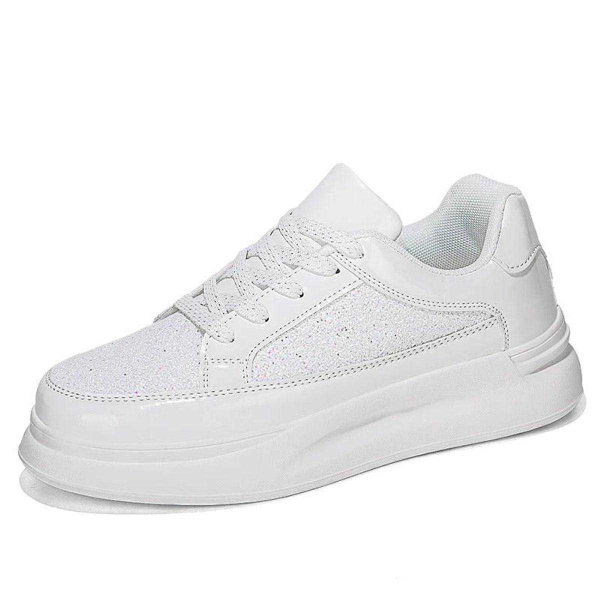 Women's Glitter Lace-Up Platform Sneakers Cushioned Sole