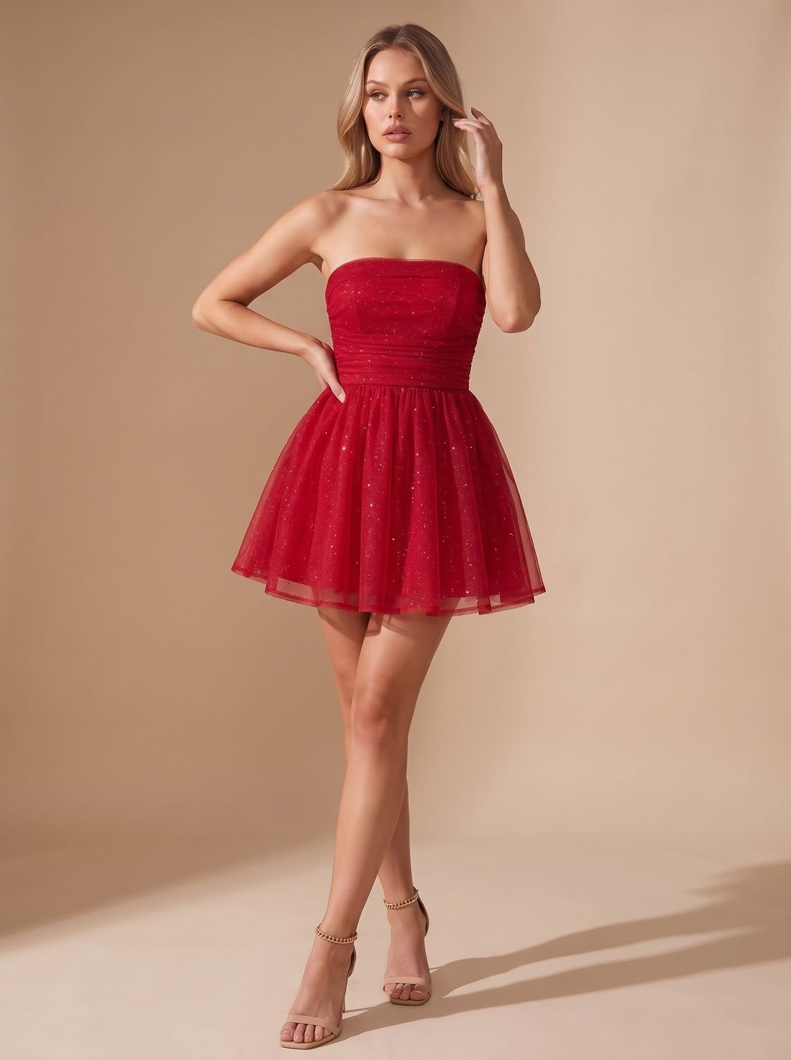 Mia | Women's Glitter Pleated Bustier Christmas Party Mini Dress