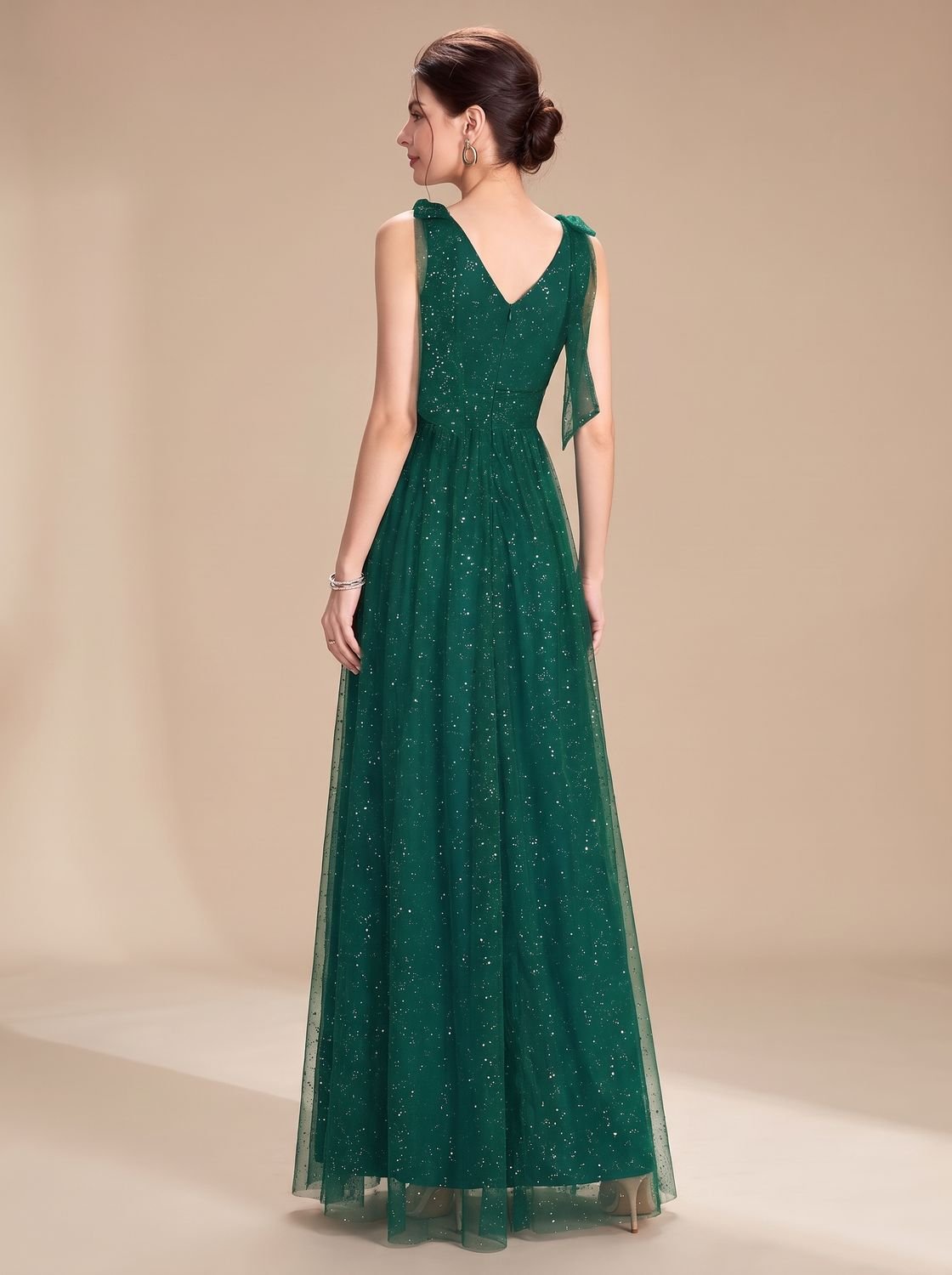 Penelope | Women's Glitter Sequin V-Neck Sleeveless Floor-Length Formal Dress