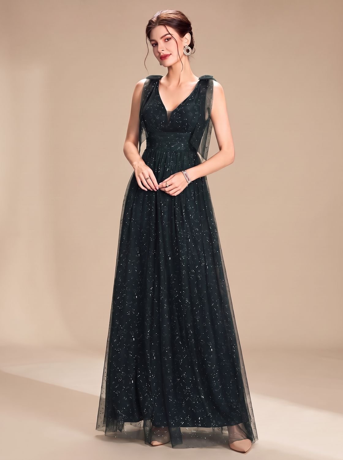 Penelope | Women's Glitter Sequin V-Neck Sleeveless Floor-Length Formal Dress