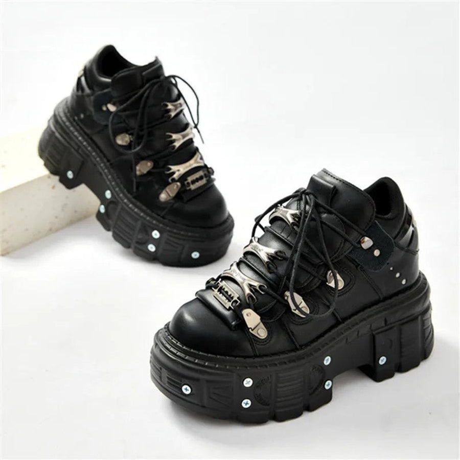 Women's Gothic Platform Lace-Up Metal Hardware Punk Ankle Boots