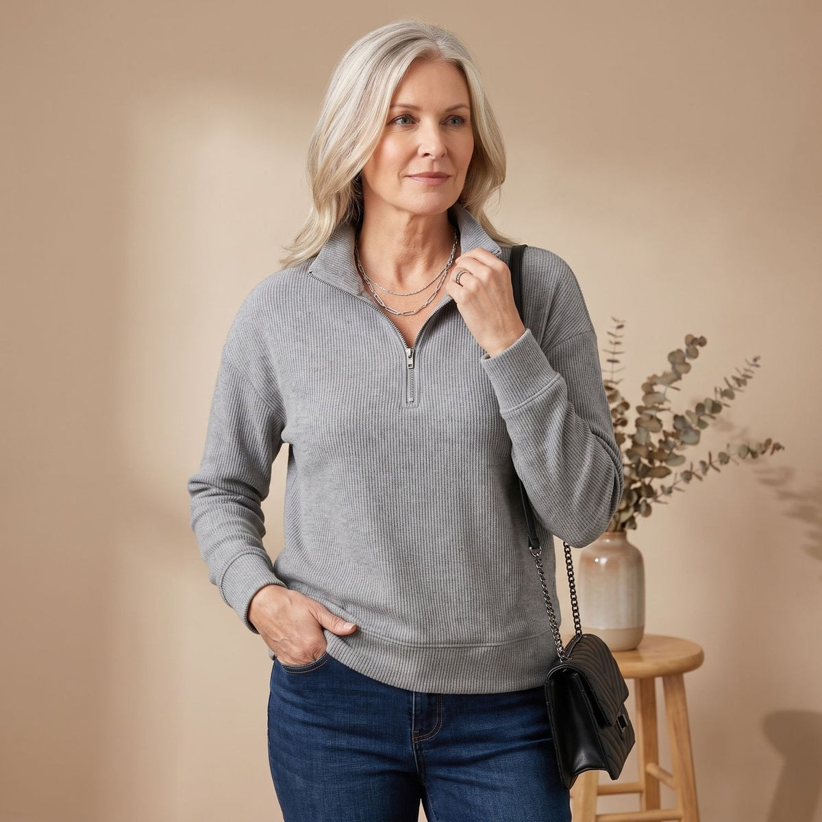 Mia | Women's Half-Zip Pullover Sweater Ribbed Quarter-Zip