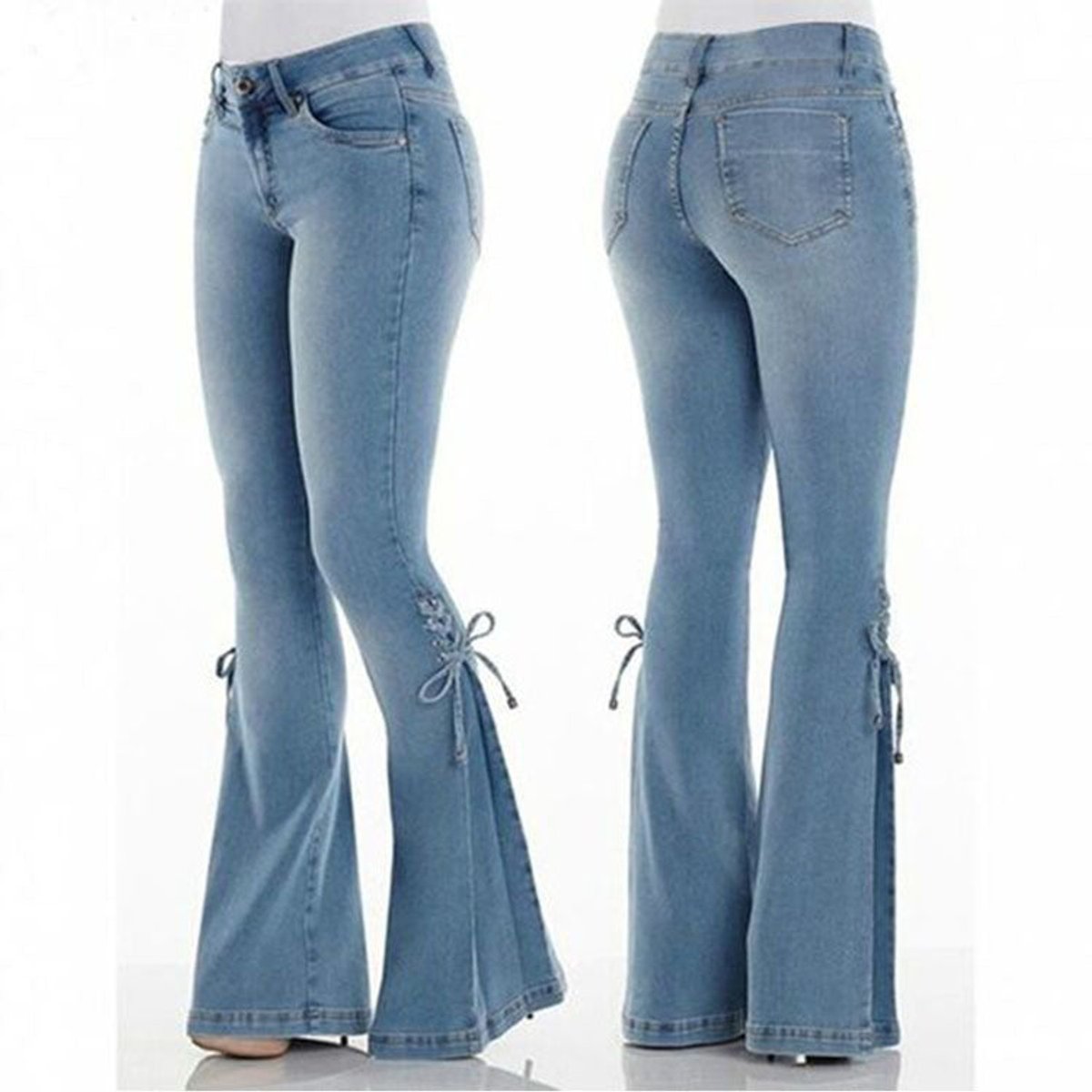 Women's High Waisted Flare Jeans Lace-Up Bell Bottom Denim Pants