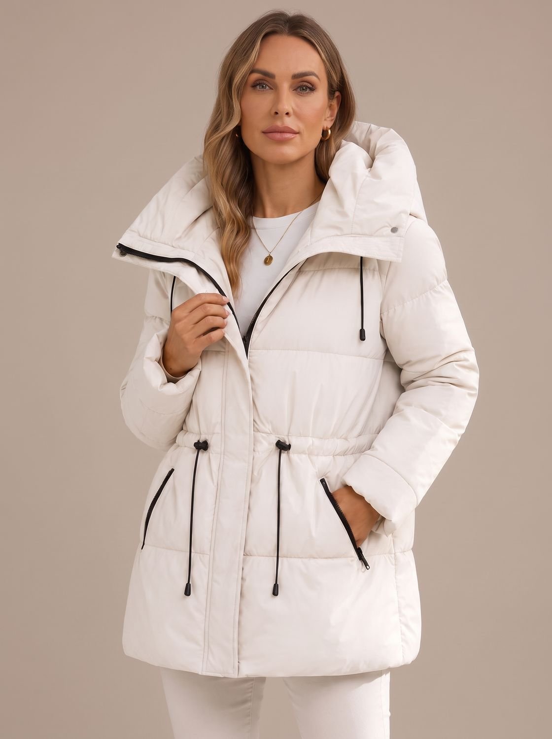 Sophia | Women's Hooded Puffer Jacket Drawstring-Waist Quilted Coat