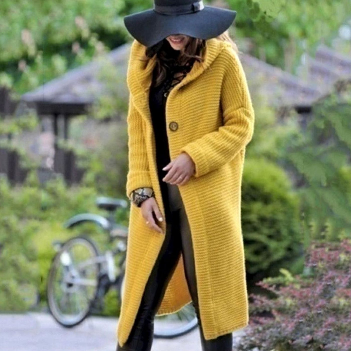 Women's Hooded Ribbed-Knit Open-Front Maxi Cardigan