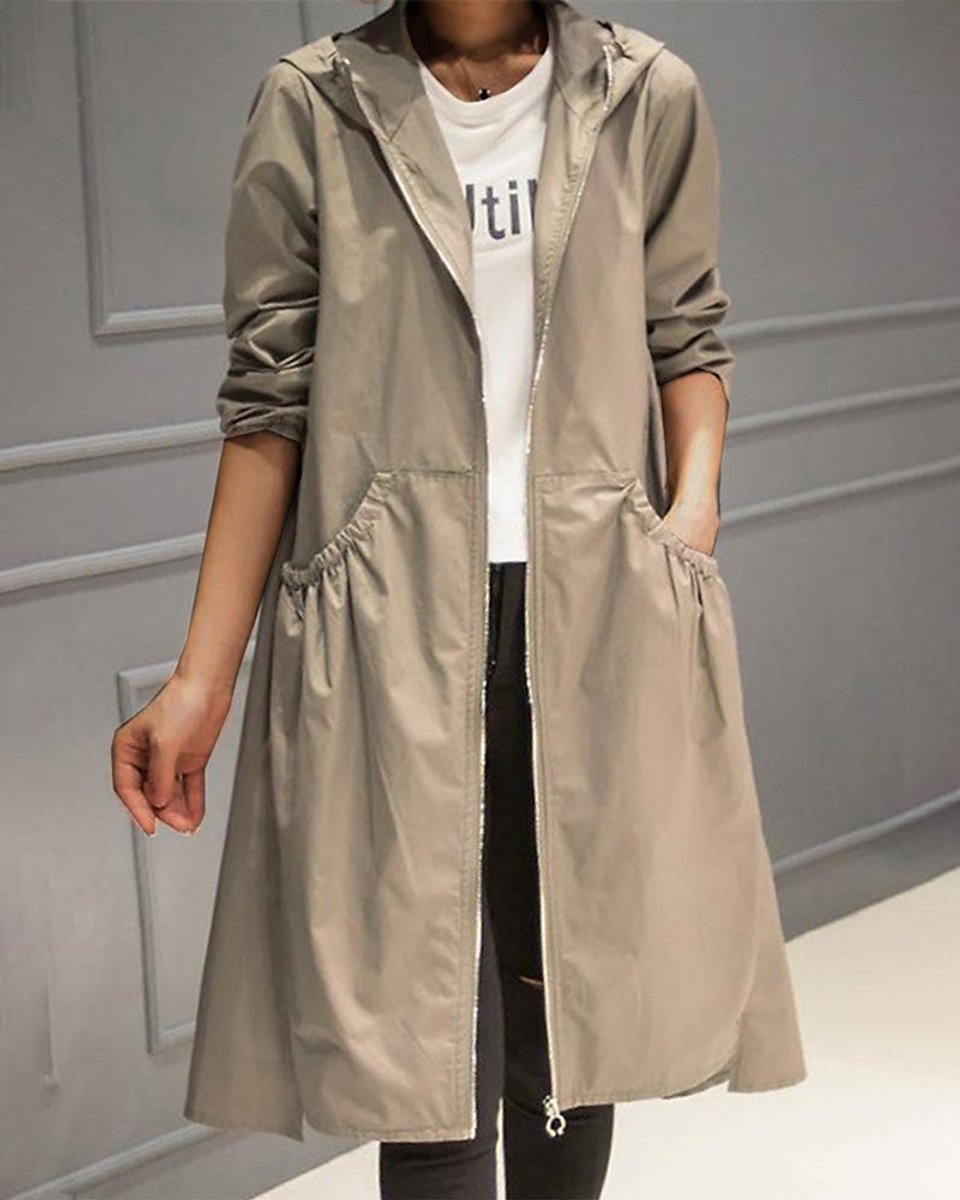 Women's Hooded Waterproof Longline A-Line Trench Coat