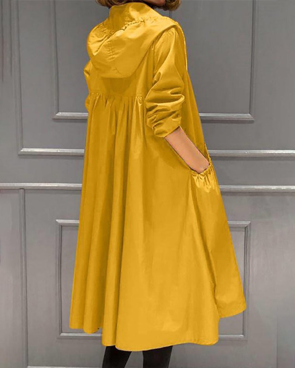 Women's Hooded Waterproof Longline A-Line Trench Coat