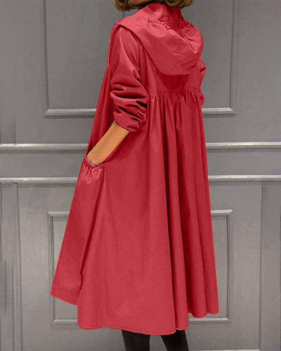 Women's Hooded Waterproof Longline A-Line Trench Coat